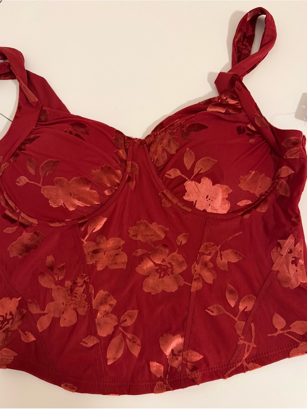 Red Floral Bustier Top